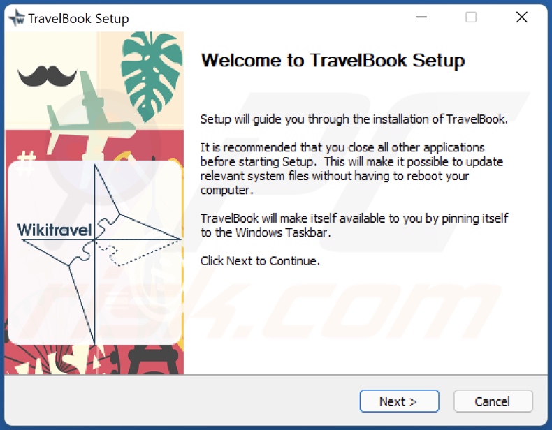 Programma di installazione dell'adware TravelBook