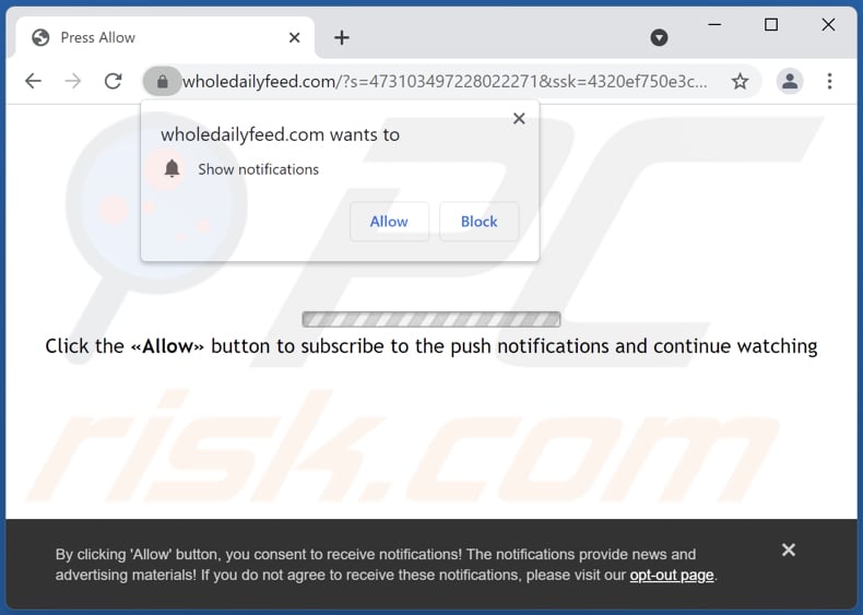 reindirizzamenti pop-up di wholedayfeed[.]com