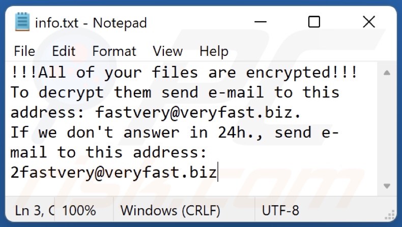 Screenshot del file di testo di Fastvery (