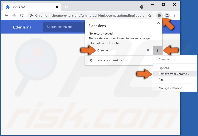 Screenshot della rimozione manuale del dirottatore del browser 