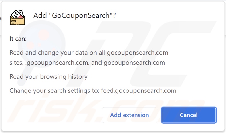 Dirottatore del browser GoCouponSearch che chiede i permessi