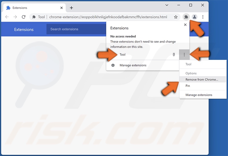 Screenshot della rimozione manuale del browser hijacker 