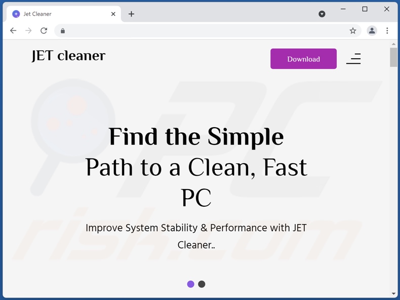 Sito web che promuove l'applicazione Jet Cleaner