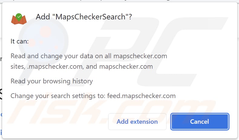 Notifica del browser che informa su cosa può fare il dirottatore del browser MapsCheckerSearch