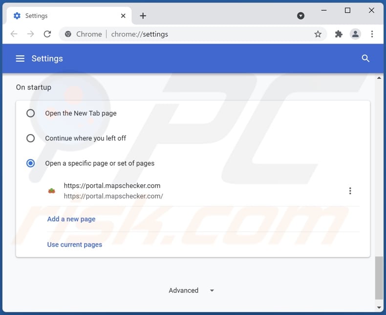 Rimozione di mapschecker.com dalla home page di Google Chrome