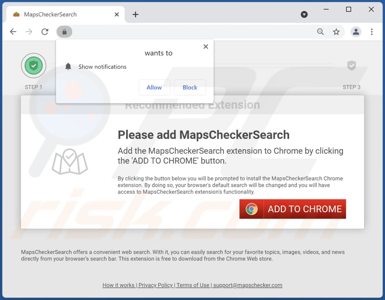 Pagina dubbia che promuove il dirottatore del browser MapsCheckerSearch