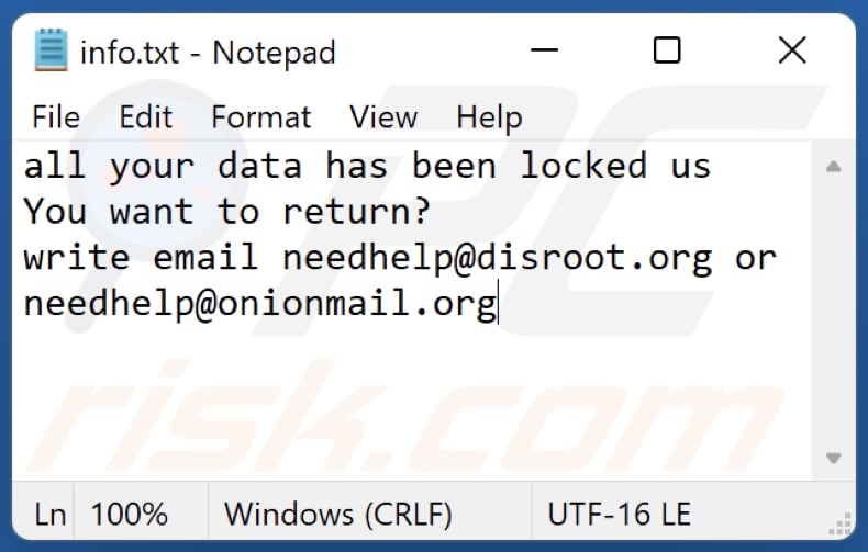 Screenshot del file di testo di NEEH info.txt