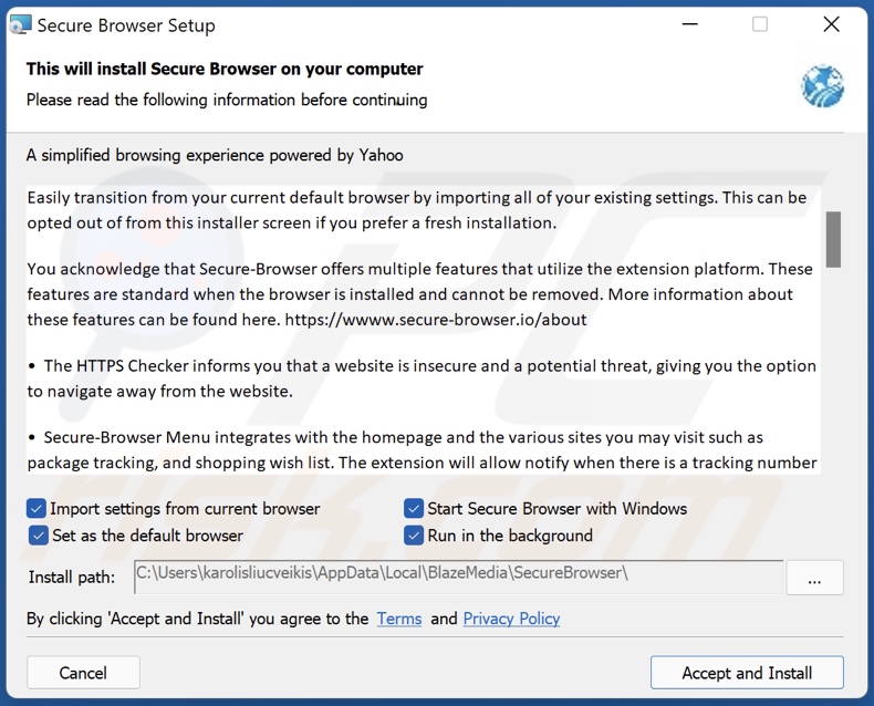 Configurazione dell'installazione di Secure Browser