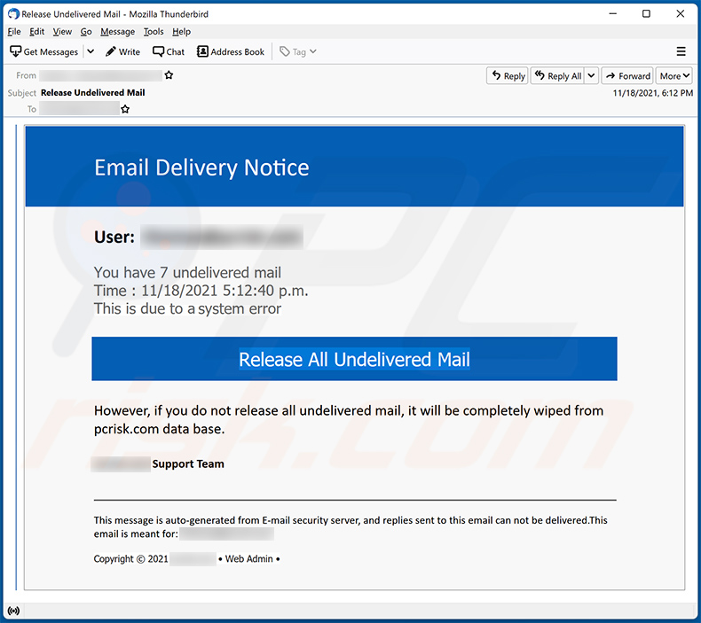 Un altro esempio di spam a tema posta non recapitata che promuove un sito di phishing (2021-11-19)