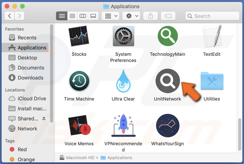 Cartella di installazione dell'adware UnitNetwork