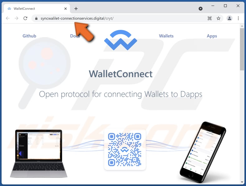 Screenshot della pagina falsa di WalletConnect