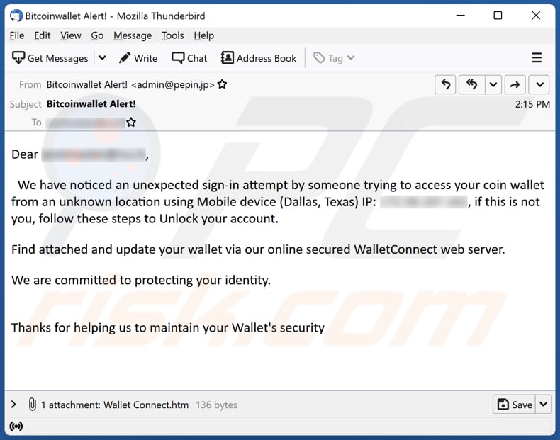 Truffa e-mail WalletConnect