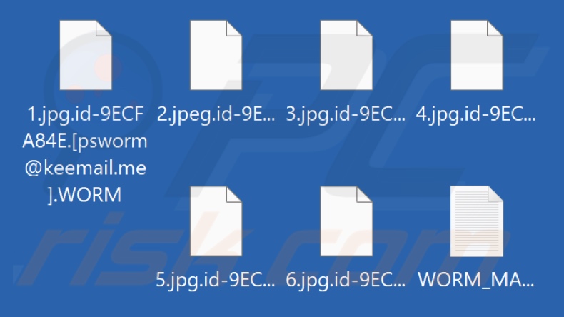 Screenshot dei file crittografati dal ransomware WORM (Dharma)