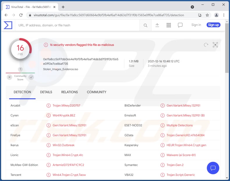 dmca copyright infringement notification email rilevamenti di file ISO dannosi