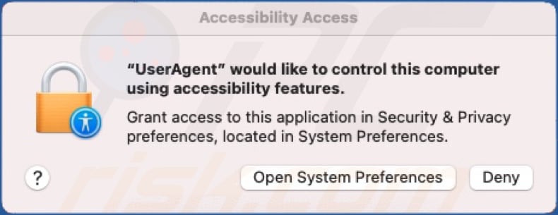 macOS.Macma malware backdoor che chiede il permesso di utilizzare le funzioni di accessibilità