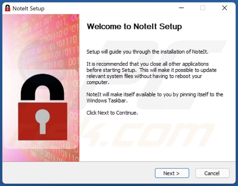 programma di installazione dell'adware noteit
