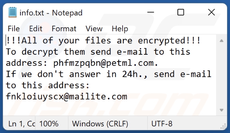 Screenshot del file di testo di pHv1 (info.txt)