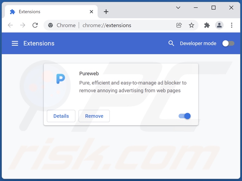 Rimozione degli annunci Pureweb da Google Chrome step 2