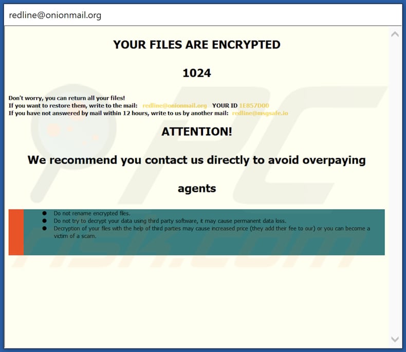 Finestra pop-up del ransomware RED