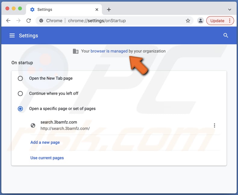 Search.3bamfz.com nelle impostazioni di Chrome come una nuova scheda (con la funzionalità 