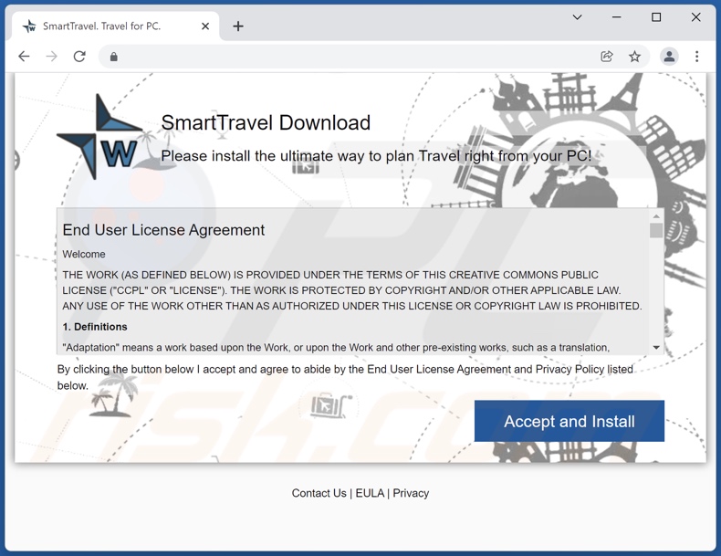 Sito web utilizzato per promuovere l'adware SmartTravel