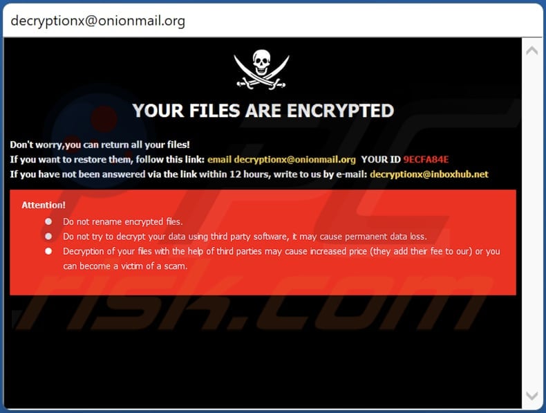 Finestra pop-up ransomware Xqxqx