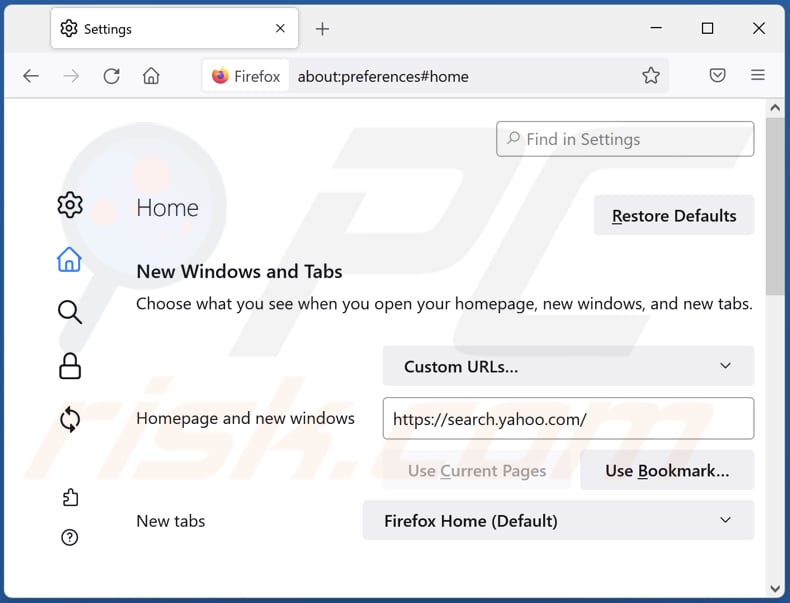 Rimozione di search.yahoo.com dalla home page di Mozilla Firefox