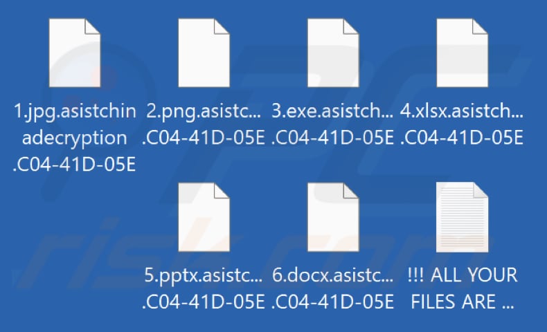 File crittografati da Asistchinadecryption ransomware (.asistchinadecryption e ID di una vittima come estensione)