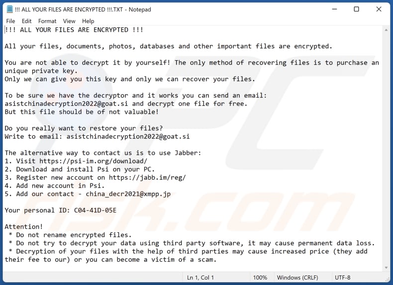 Screenshot del file di testo di Asistchinadecryption (