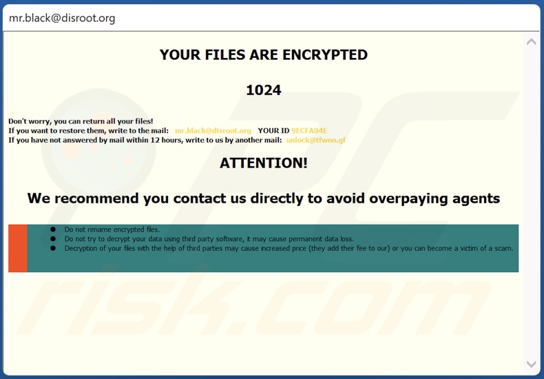 Screenshot della finestra pop-up di Bl ransomware
