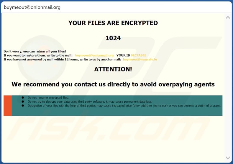 Screenshot della finestra pop-up del ransomware Bmo