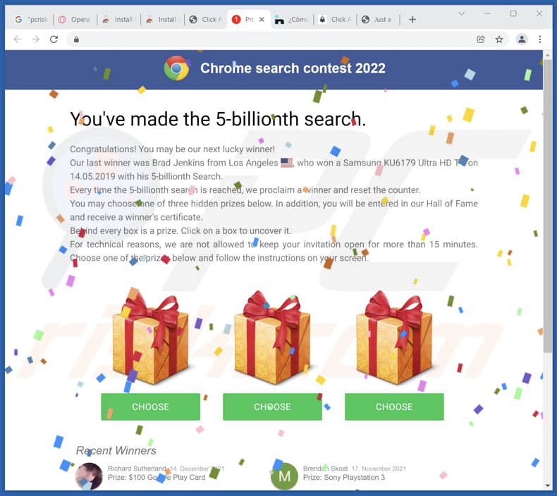 Chrome Search Contest 2022 scam truffa