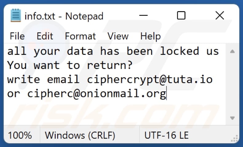 File di testo Cip ransomware (info.txt)