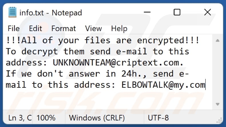 Screenshot del file di testo di ELBOW (