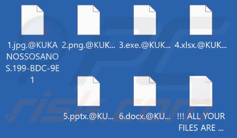 Screenshot dei file crittografati da KUKANOS ransomware (.@KUKANOSSOSANOS.[victim's_ID] estensione)
