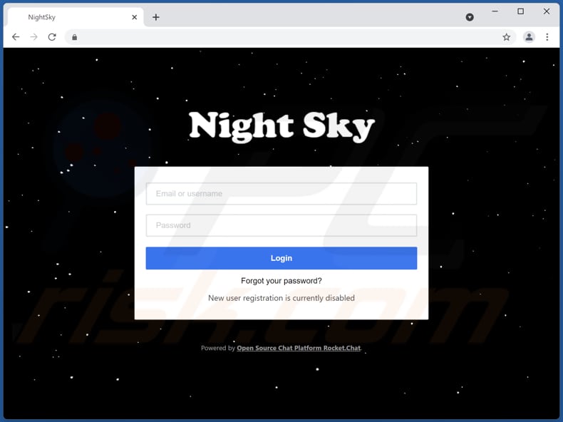 Screenshot della pagina dei contatti night sky ransomware 
