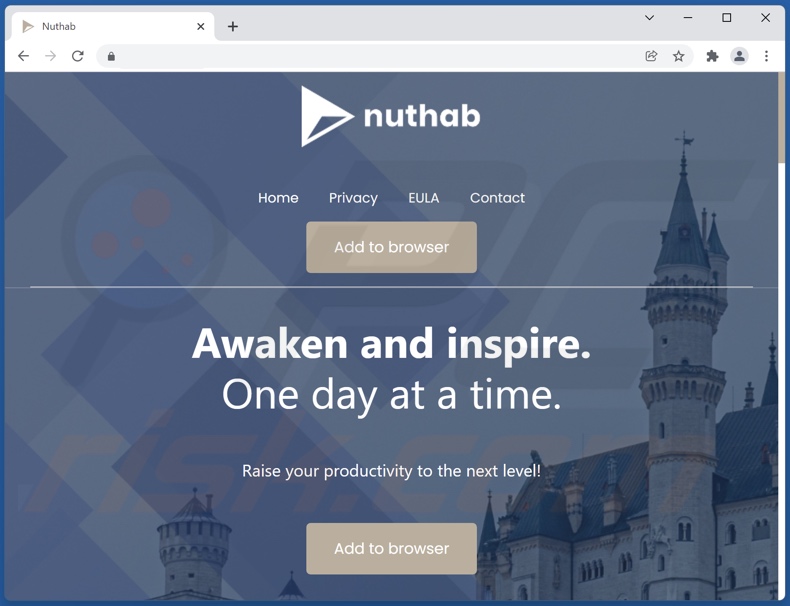 Screenshot del sito Web ufficiale del dirottatore del browser Nuhtab
