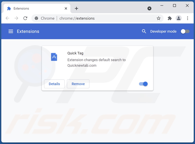 Removing quicknewtab.com related Google Chrome extensions