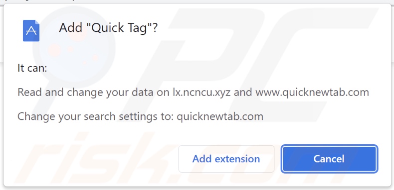 Dirottatore del browser Quick Tag che richiede varie autorizzazioni
