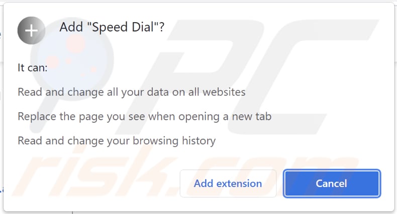 Notifica del browser contenente informazioni su Speed Dial