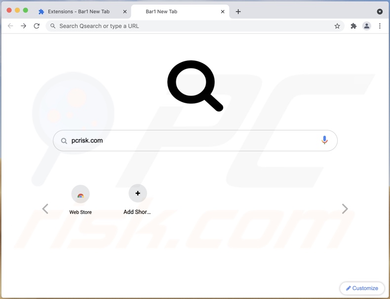 Dirottatore del browser Bar1 Nuova scheda su un computer Mac