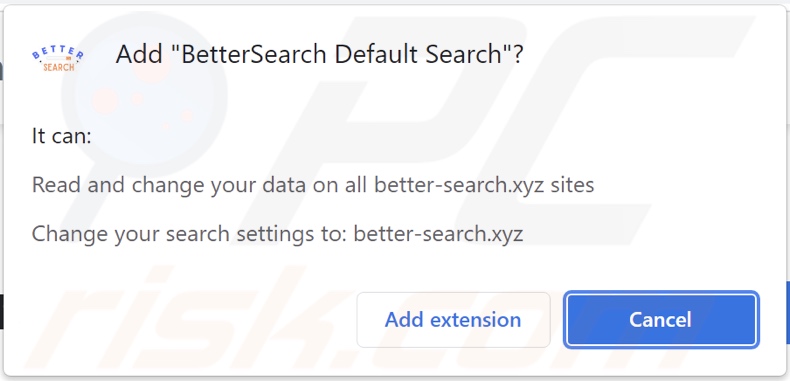 Autorizzazioni richieste dal dirottatore del browser BetterSearch Default Search