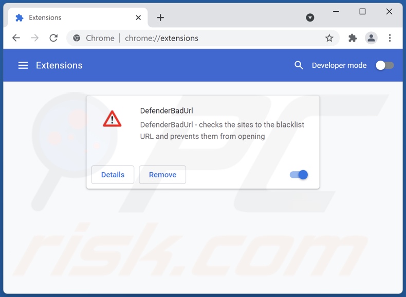 Rimozione degli annunci DefenderBadUrl da Google Chrome step 2