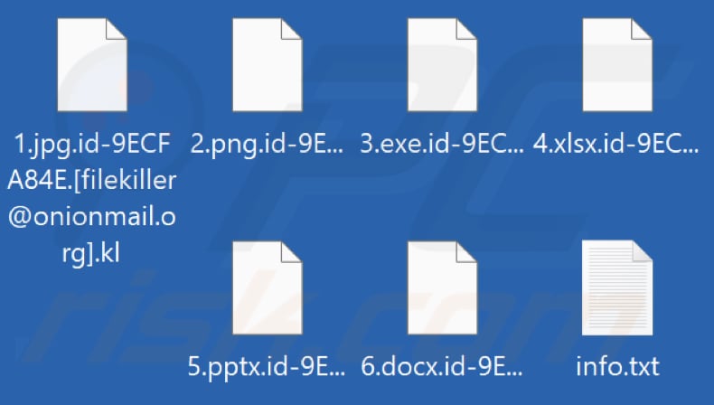 Screenshot dei file crittografati da Kl ransomware (.kl extension)