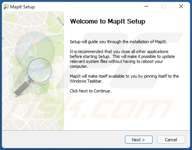 Screenshot del programma di installazione di MapIt