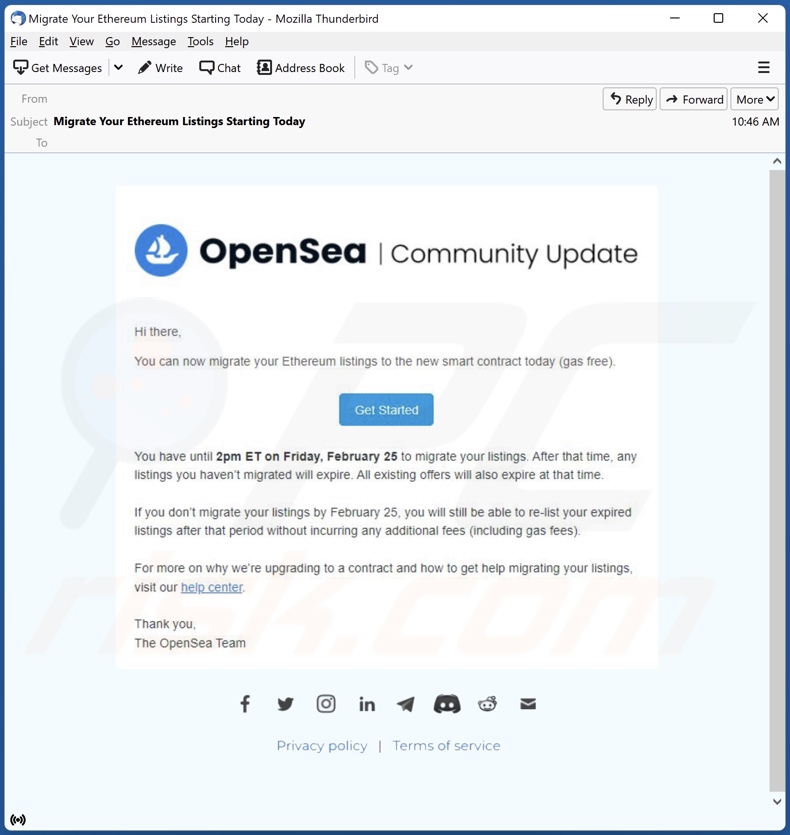 Campagna di spam e-mail di OpenSea