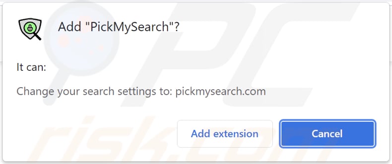 Notifica del browser contenente informazioni sul dirottatore del browser PickMySearch