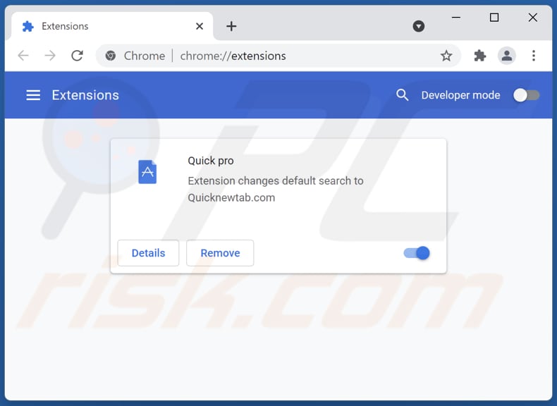 Rimozione delle estensioni di Google Chrome relative a quicknewtab.com