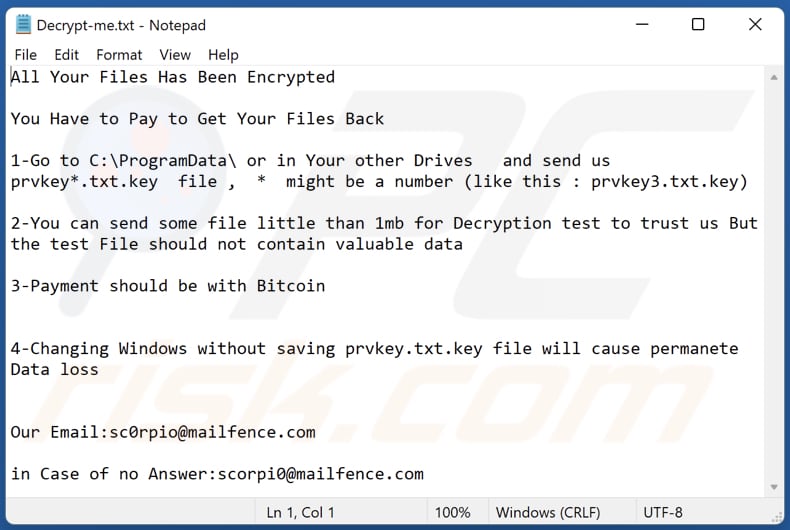 Screenshot del file di testo di Scorp (