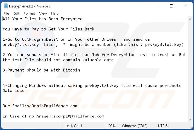 Screenshot del file di testo di Scorp (